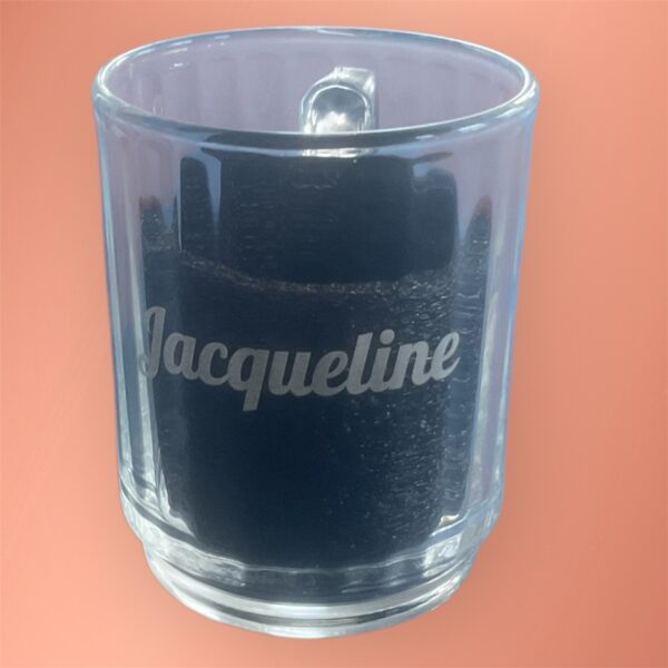 Personalisiertes Teeglas mit Henkel und individualisierter Namensgravur, 250 ml, Streifenmuster