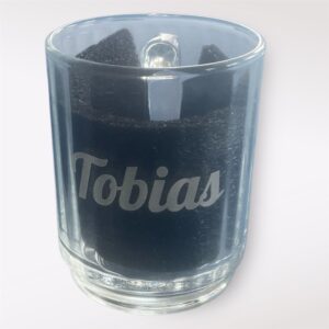 Personalisiertes Teeglas mit Henkel und individualisierter Namensgravur, 250 ml, Streifenmuster
