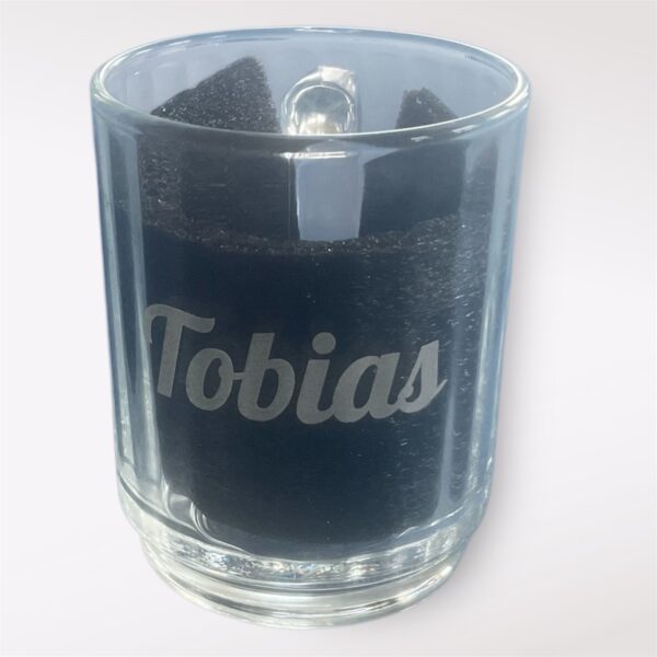 Personalisiertes Teeglas mit Henkel und individualisierter Namensgravur, 250 ml, Streifenmuster
